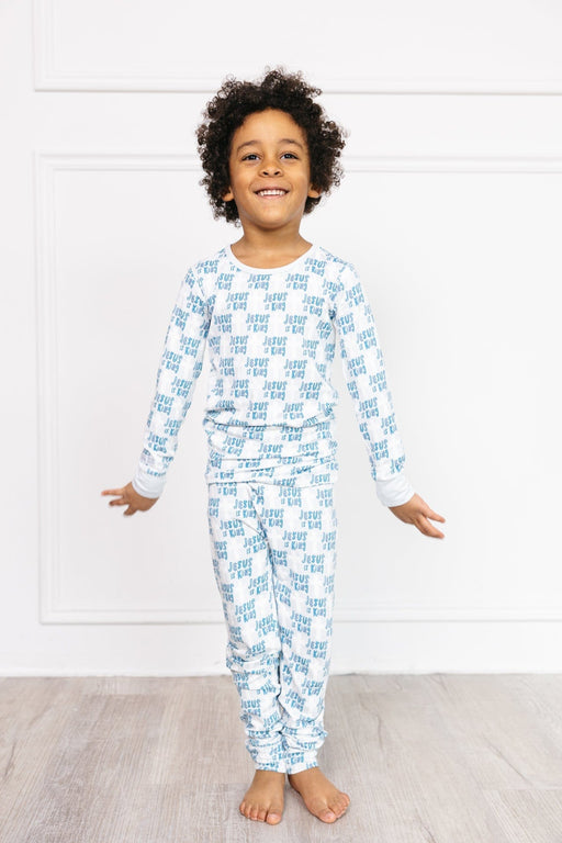 Holy Pals Two Piece Jesus Is King Blue PJ Long Sleeve Set Bamboo