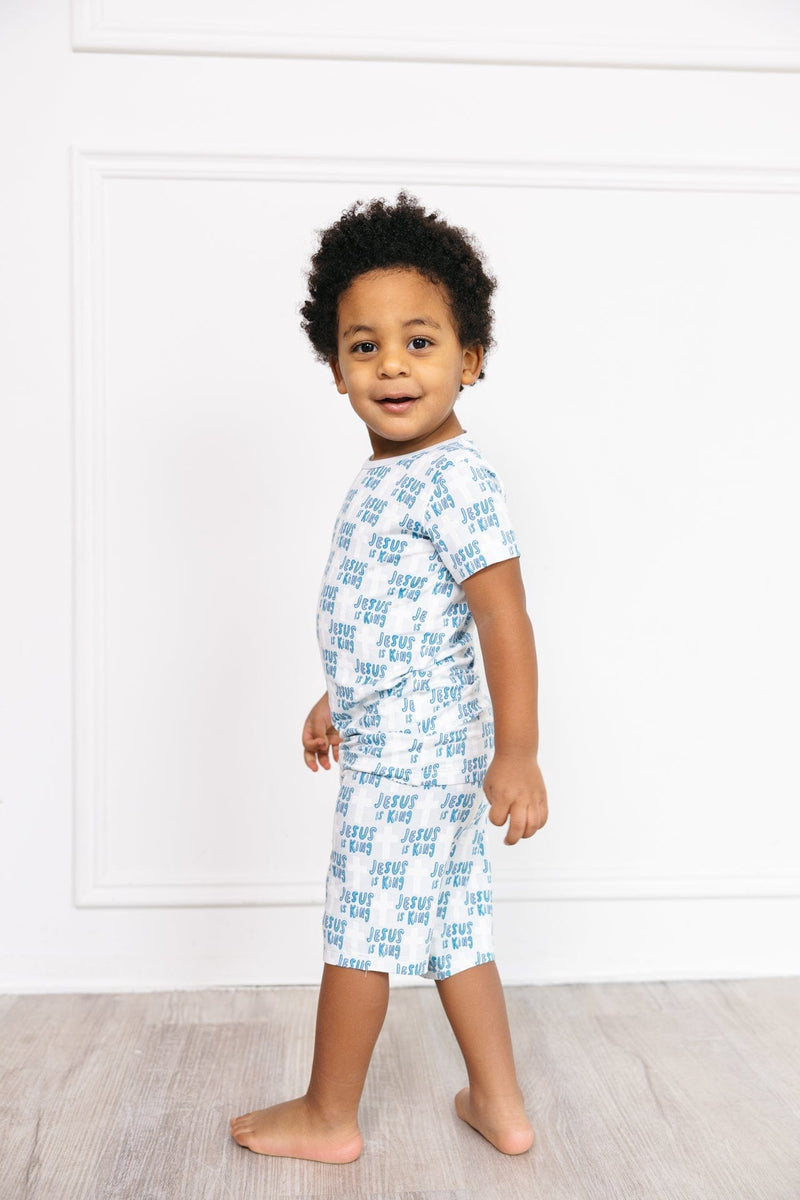 Holy Pals Two Piece Jesus Is King Blue PJ Shorts Set Bamboo