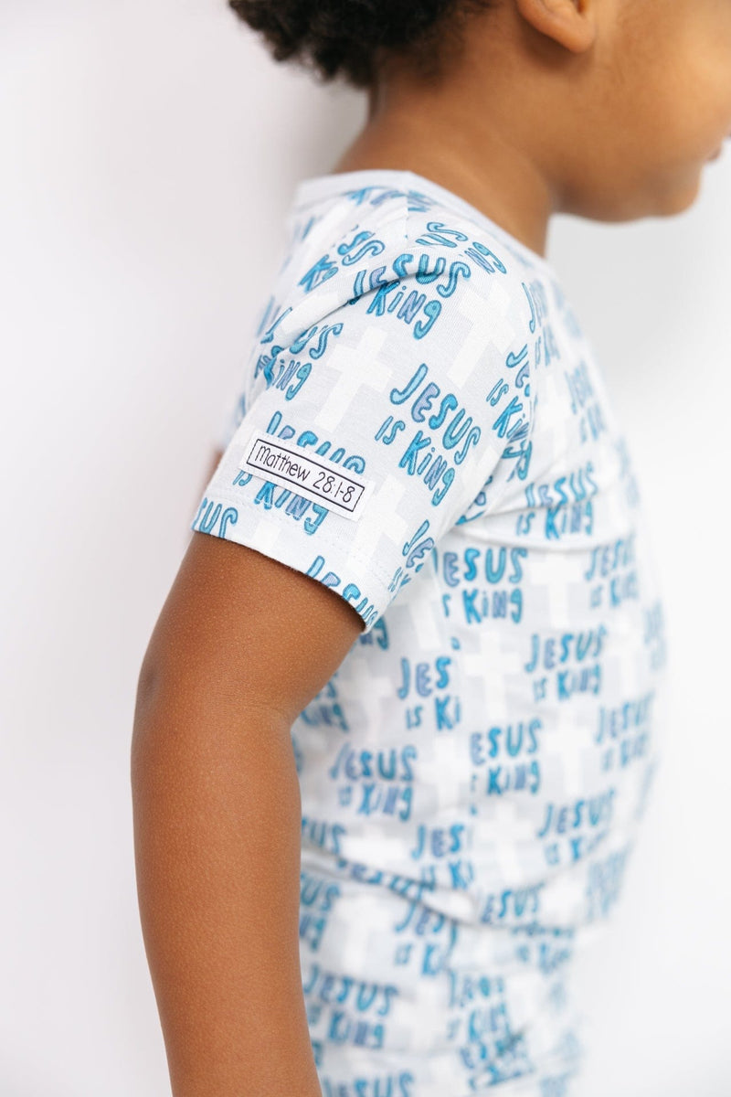 Holy Pals Two Piece Jesus Is King Blue PJ Shorts Set Bamboo