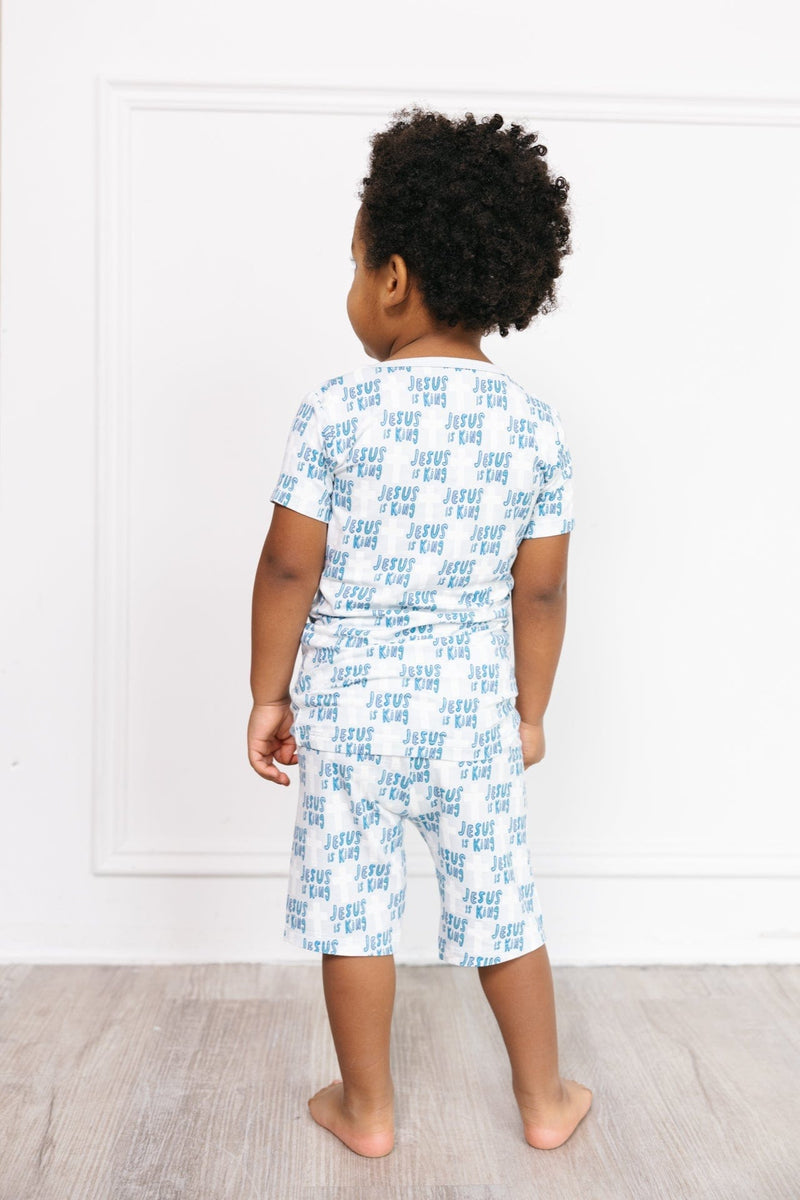 Holy Pals Two Piece Jesus Is King Blue PJ Shorts Set Bamboo