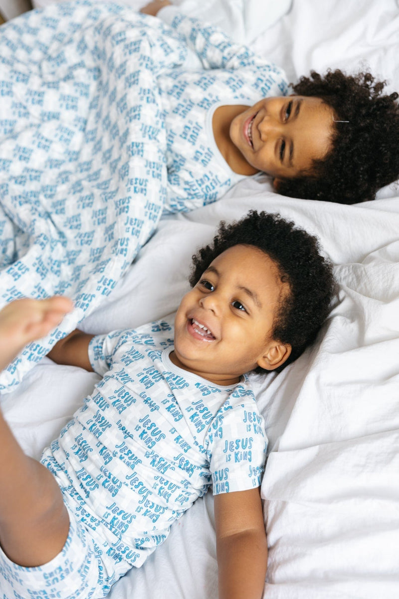 Holy Pals Two Piece Jesus Is King Blue PJ Shorts Set Bamboo