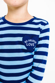 Holy Pals Two Piece No Greater Love Blue PJ Long Sleeve Set Cotton