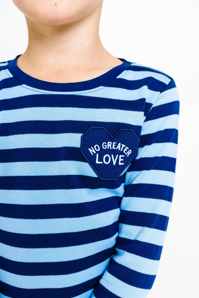 Holy Pals Two Piece No Greater Love Blue PJ Long Sleeve Set Cotton