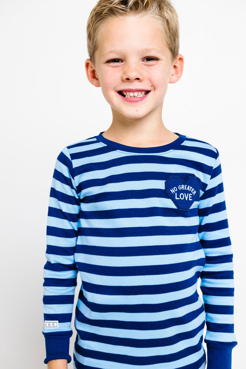 Holy Pals Two Piece No Greater Love Blue PJ Long Sleeve Set Cotton
