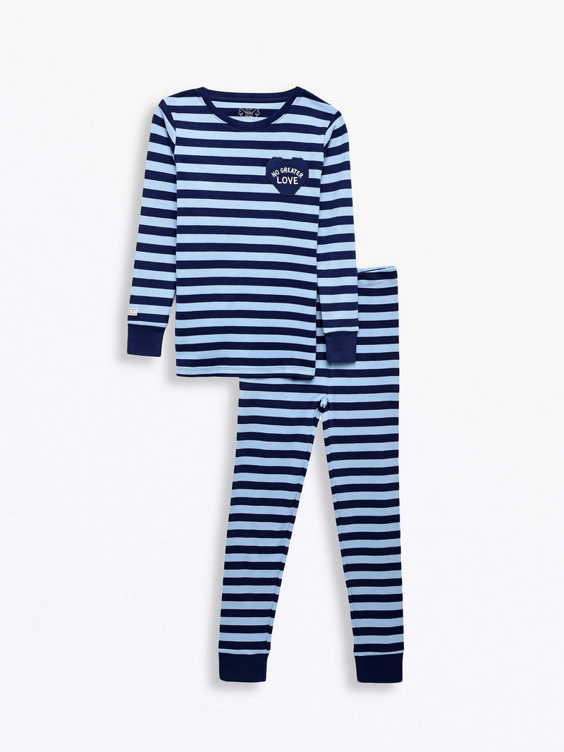 Holy Pals Two Piece No Greater Love Blue PJ Long Sleeve Set Cotton