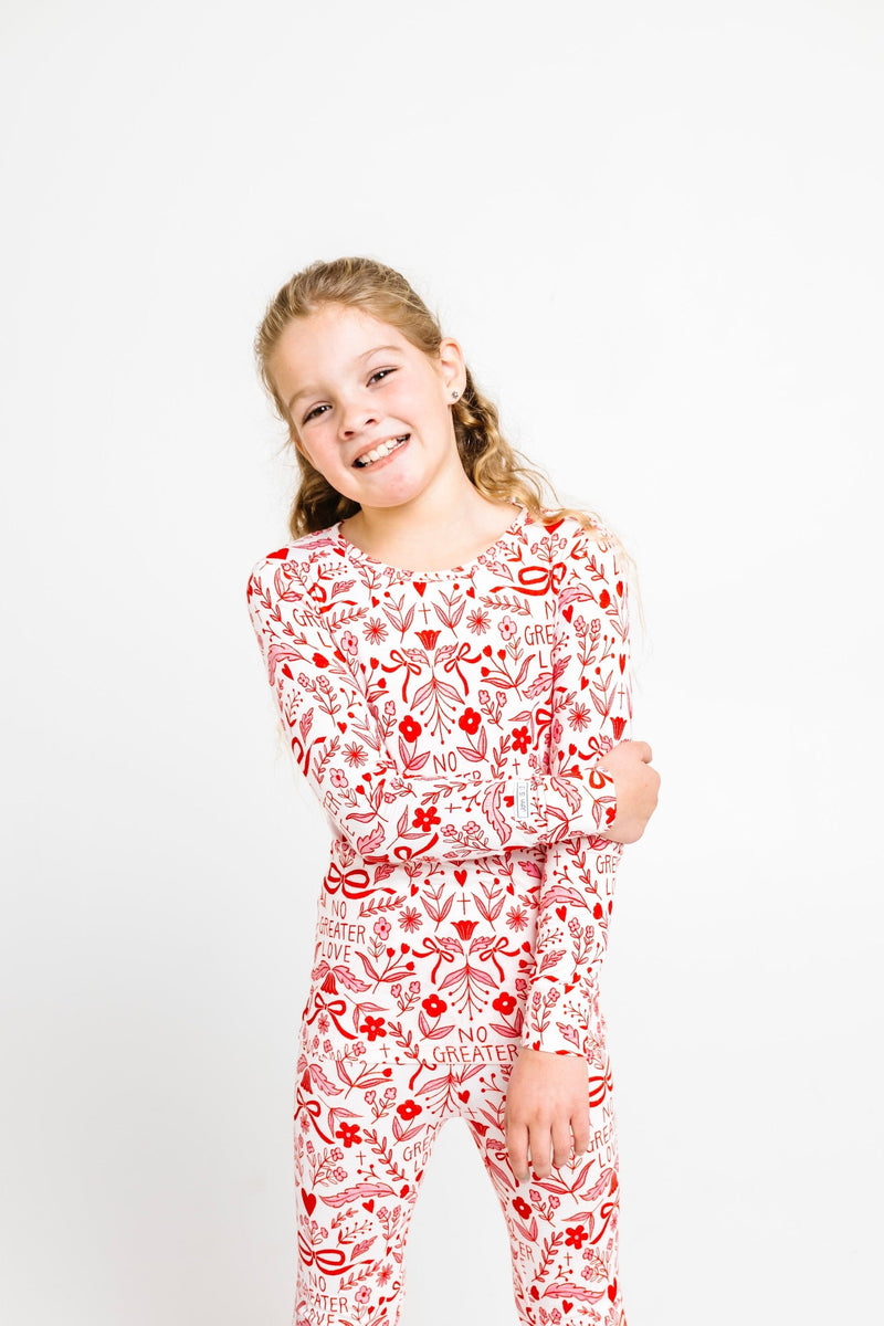 Holy Pals Two Piece No Greater Love Pink PJ Long Sleeve Set Bamboo