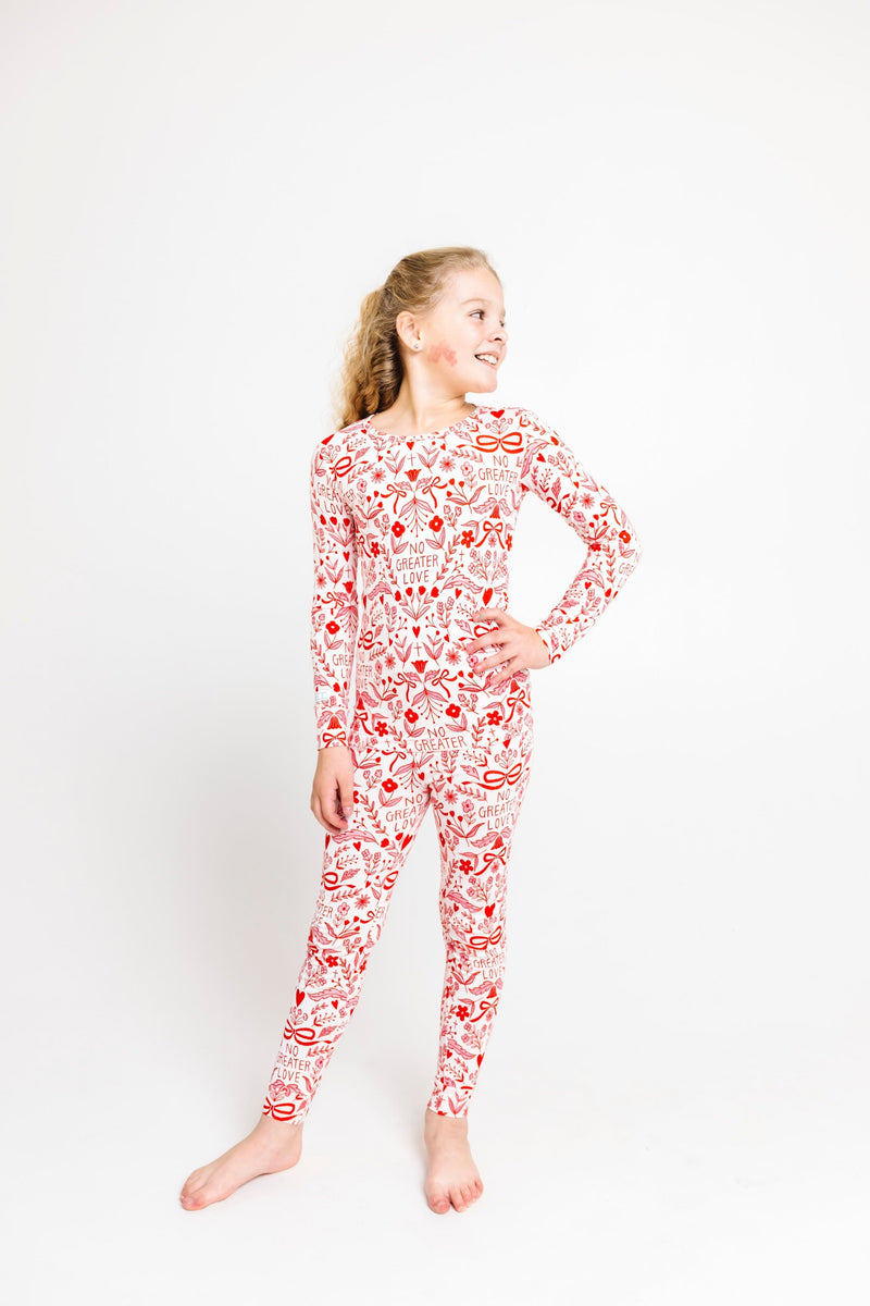 Holy Pals Two Piece No Greater Love Pink PJ Long Sleeve Set Bamboo