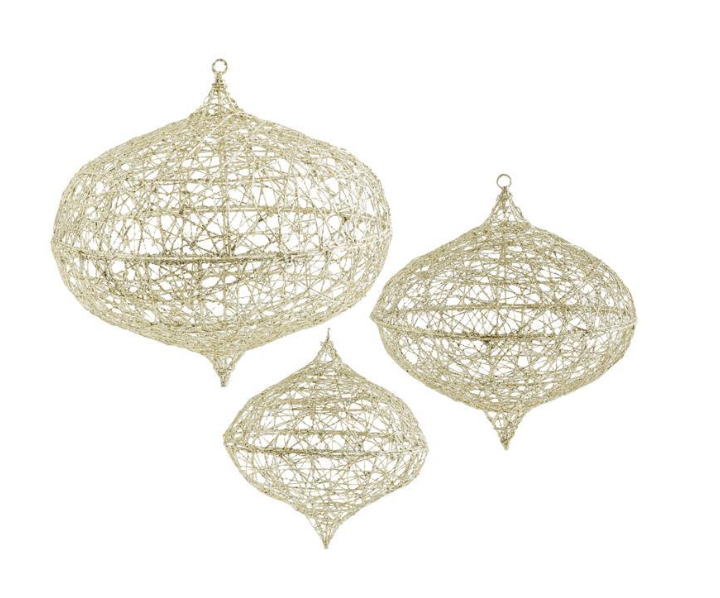 Set of 3 Small Champagne Glitter Hanging Wire Onions