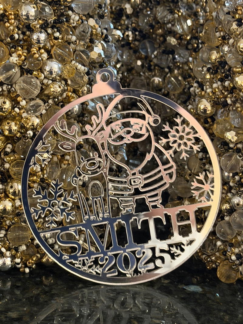 2025 Santa and Reindeer Personalized Ornament