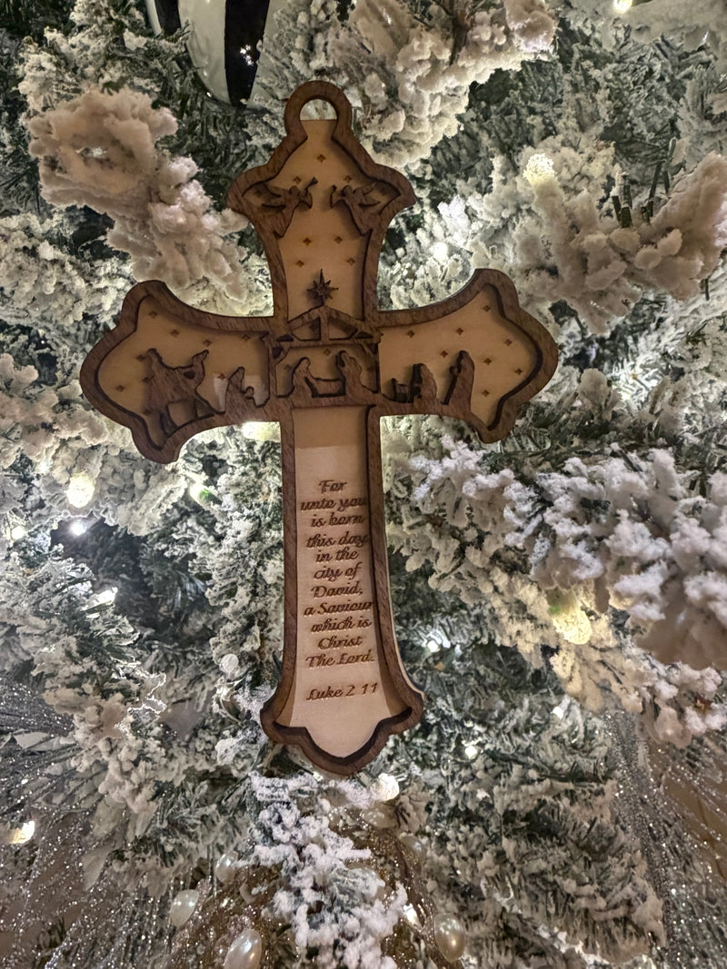 Nativity Scene Cross Ornament