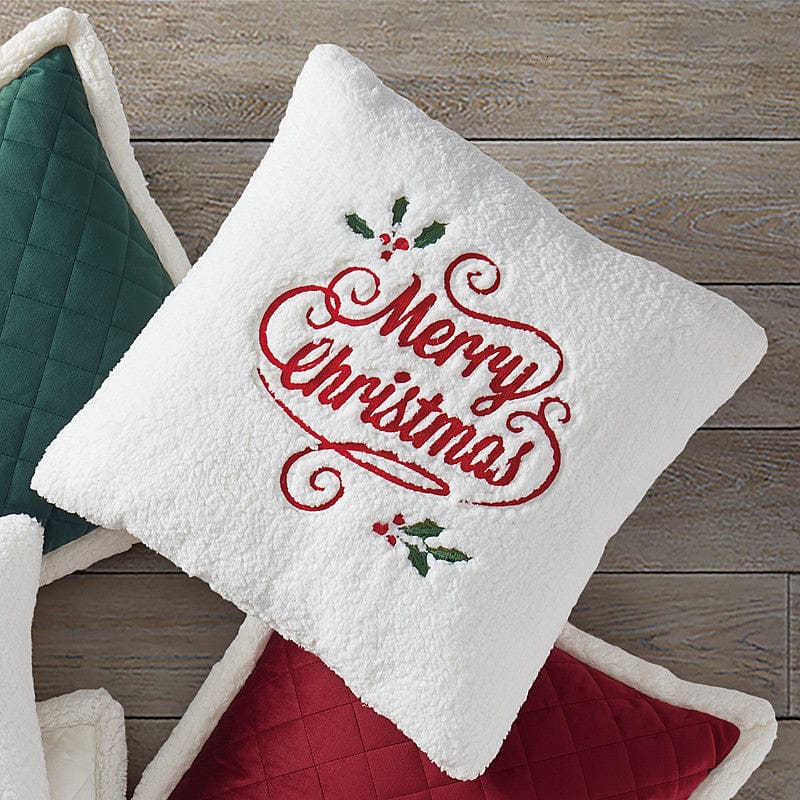 J. Queen New York Freestanding Decorative Pillow Merry Christmas Holly Pillow 20" Square Decorative Throw Pillow
