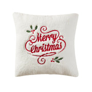 J. Queen New York Freestanding Decorative Pillow Merry Christmas Holly Pillow 20" Square Decorative Throw Pillow