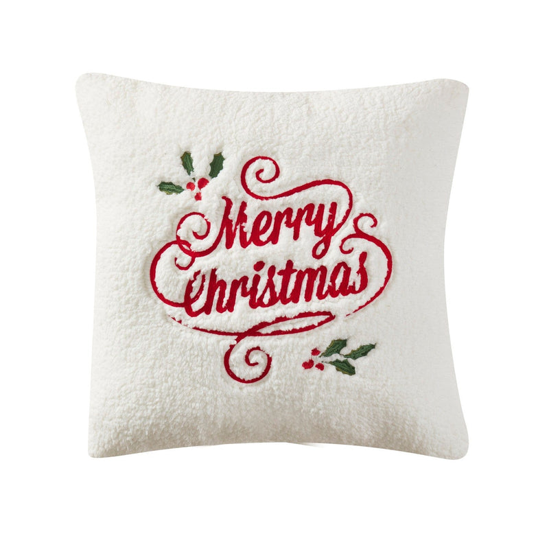 J. Queen New York Freestanding Decorative Pillow Merry Christmas Holly Pillow 20" Square Decorative Throw Pillow