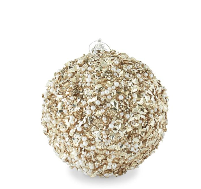 5 Inch Champagne Sequins & Bead Embellished Shatterproof Ornament