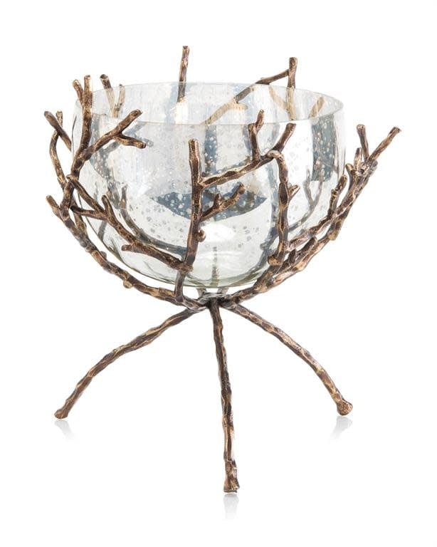 John-Richard Accents Antique Bronze Twig with Clear Bowl
