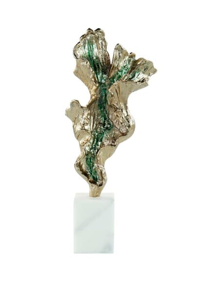 John Richard Decor & Accessories Gleaming Leaf Sculpture on Marble Base, Small Gold
