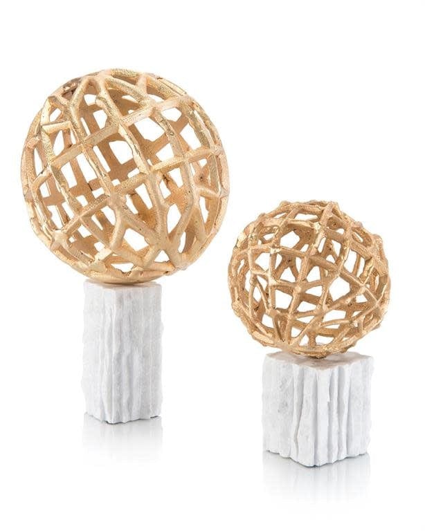 John Richard Set of 2 Rope Orbs Chiseled Marble