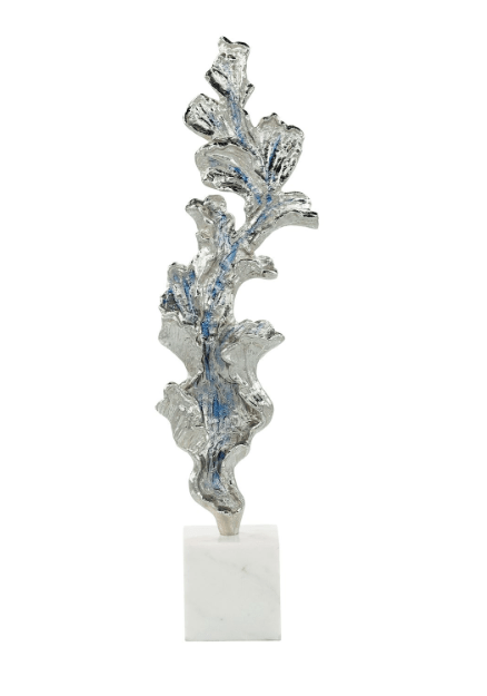 John Richard Unclassified Gleaming Leaf Sculpture on Marble Base, Large Silver