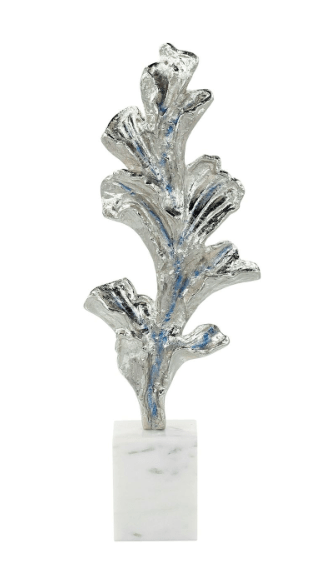 John Richard Unclassified Gleaming Leaf Sculpture on Marble Base, Medium Silver