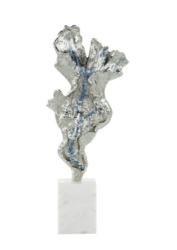 John Richard Unclassified Gleaming Leaf Sculpture on Marble Base, Small Silver