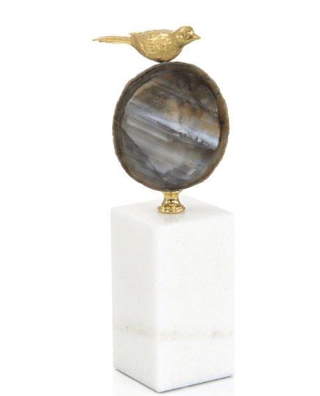 John Richard Unclassified Polished Agate and Brass Bird Sculpture I
