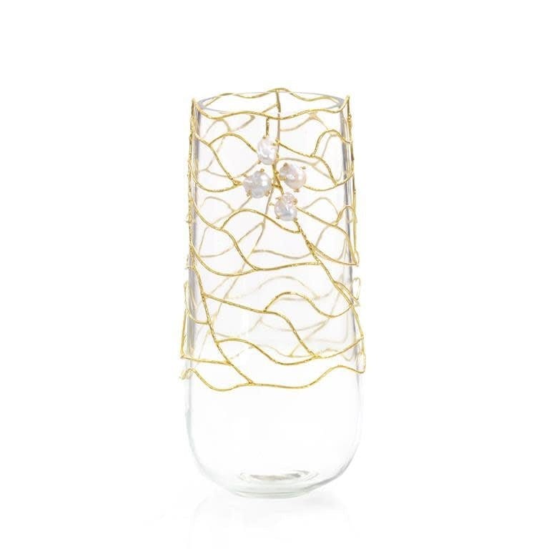 John-Richard Vases Entwined In Brass And Pearls Vase