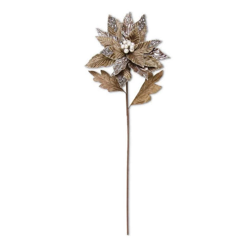 K & K Interiors 26 Inch Dark Brown Metallic Poinsettia Stem With Silver Sequins