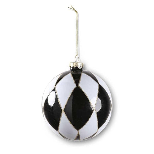 K & K Interiors 4.5 inch Round Black and White Harlequin Ornament