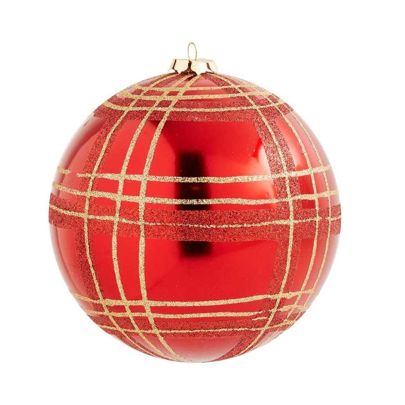 K & K Interiors 5 inch Red Shatterproof Ornament with Gold Plaid
