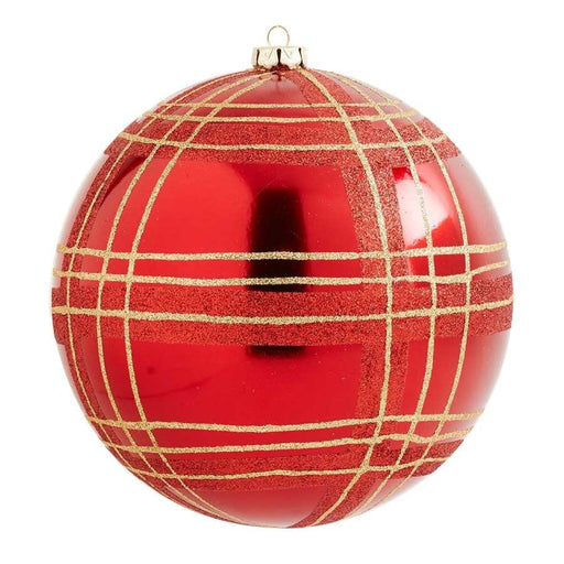 K & K Interiors 6.5 inch Red Shatterproof Ornament with Gold Plaid
