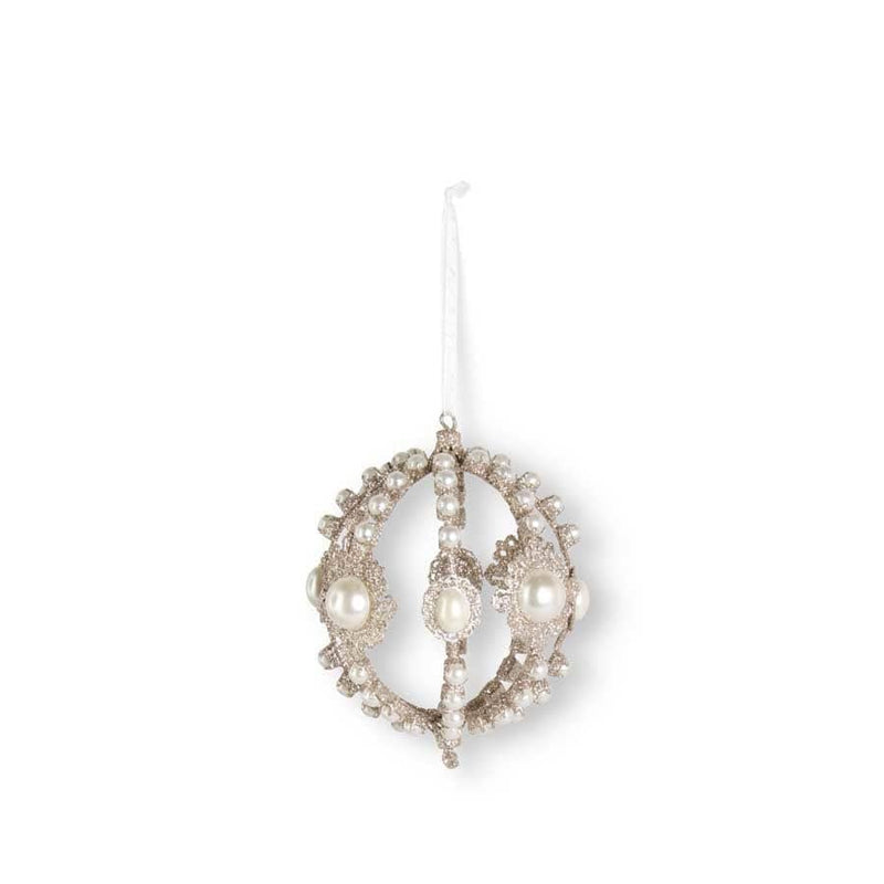 K & K Interiors 6 Inch Champagne Filigree Wire Ornament With Pearls