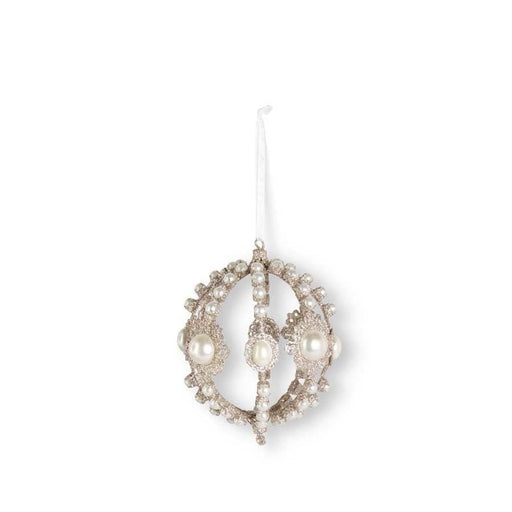K & K Interiors 6 Inch Champagne Filigree Wire Ornament With Pearls