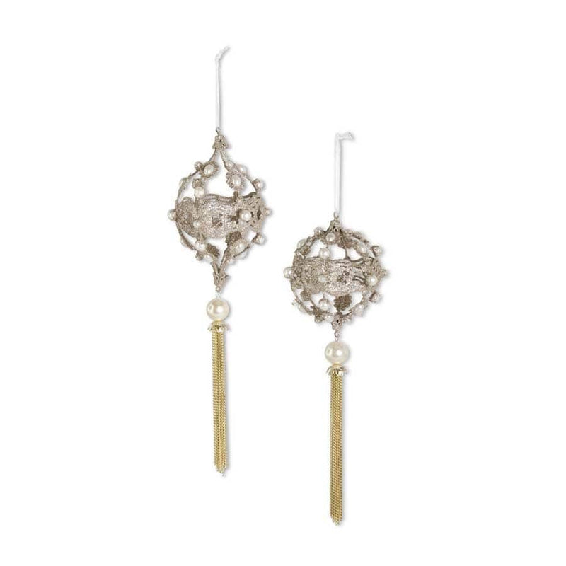 K & K Interiors Assorted Champagne Filigree Wire Ornaments With Pearls (2 Styles)