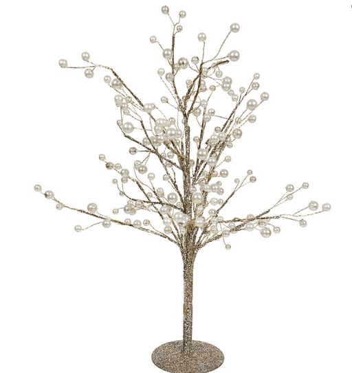 K & K Interiors Christmas 18 inch Gold Glittered Twig Tree with Pearl