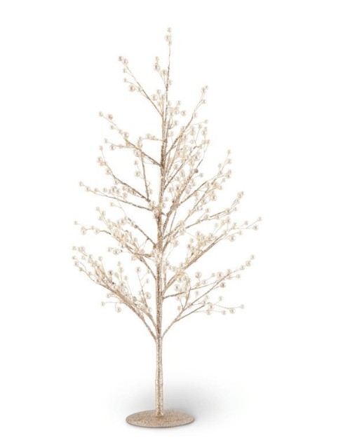 K & K Interiors Christmas 24 Inch Gold Glittered Twig Tree w/Pearl