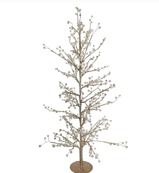 K & K Interiors Christmas 33 Inch Gold Glittered Twig Tree With Pearl