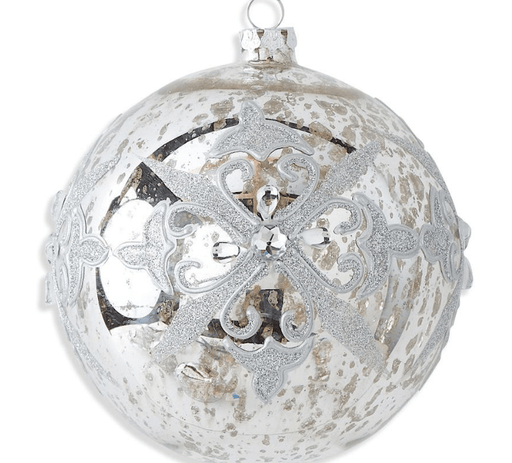 K & K Interiors Christmas 6 Inch Silver Mercury Glass w/Rhinestone Round