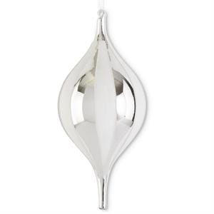 K & K Interiors Christmas Ornaments 13 Inch White & Silver Striped Glass Teardrop Ornament
