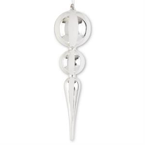K & K Interiors Christmas Ornaments 15 Inch White & Silver Striped Glass Double Ball Finial Ornament