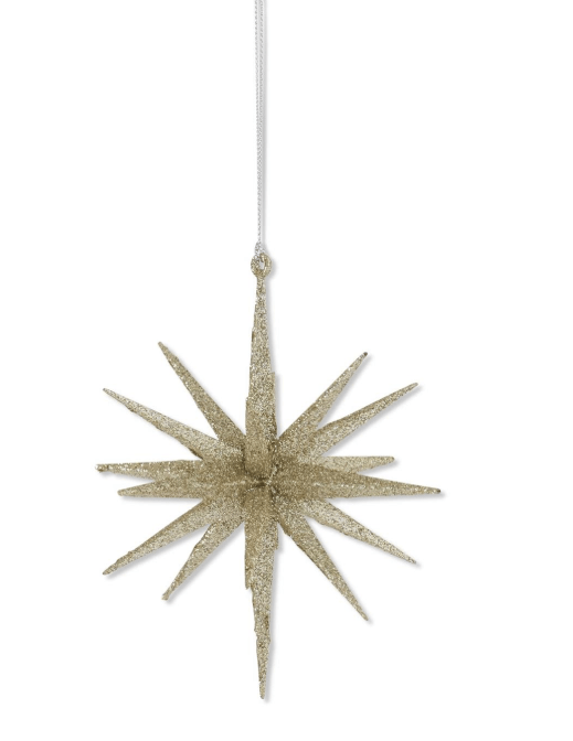 K & K Interiors Christmas Ornaments 6 Inch 18 Point Champagne Glitter Star Ornament