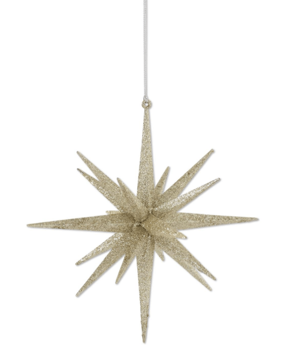 K & K Interiors Christmas Ornaments 8 Inch 18 Point Champagne Glitter Star Ornament
