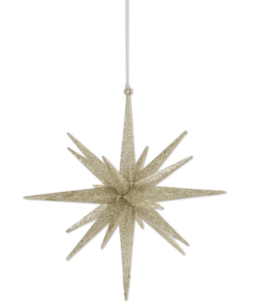 K & K Interiors Christmas Ornaments 8 Inch 18 Point Champagne Glitter Star Ornament