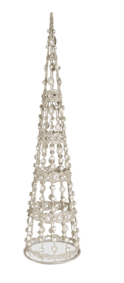 K & K Interiors Christmas Set of 3 Champagne Filigree Wire Cone Trees with Pearls