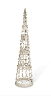 K & K Interiors Christmas Set of 3 Champagne Filigree Wire Cone Trees with Pearls