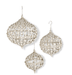 K & K Interiors Christmas Set of 3 Champagne Filigree Wire Onion Ornaments with Pearls