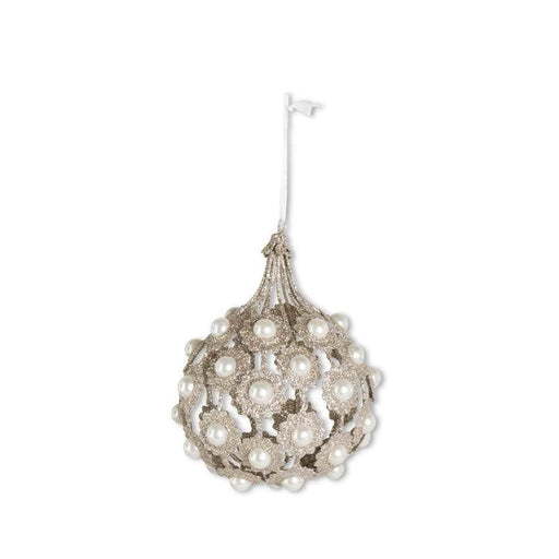 K & K Interiors Ornament 6.75 Inch Champagne Filigree Teardrop Wire Ornament With Pearls