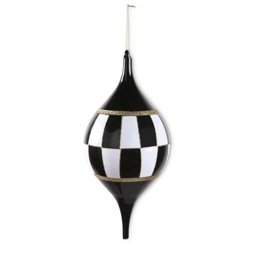K & K Interiors Ornaments 13 Inch Glass Black and White Checkered Teardrop Ornament