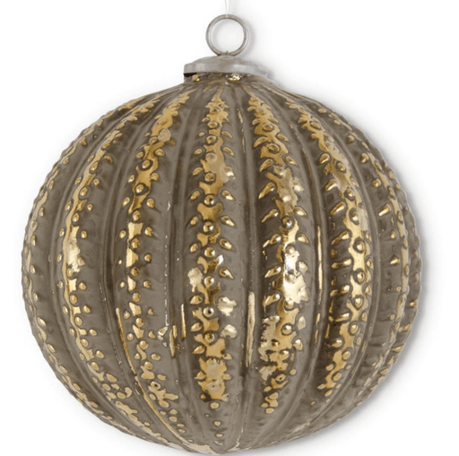 K & K Interiors Ornaments 7.75 INCH DISTRESSED GOLD GLASS EMBOSSED BALL ORNAMENT