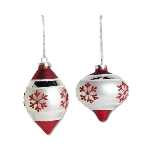 K & K Interiors Ornaments Red & White Glass Ornaments w/Snowflake (Please specify style)