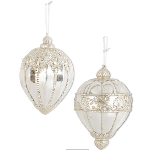 K & K Interiors Ornaments SILVER GLITTERED SHATTERPROOF FINIAL ORNAMENT